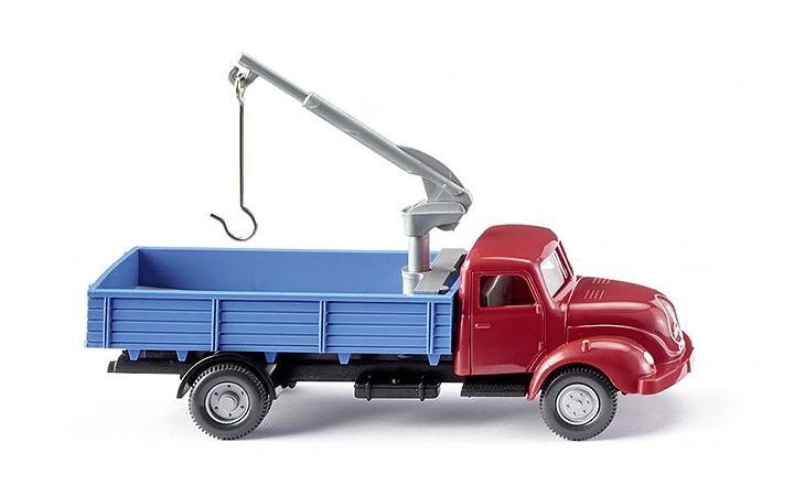Wiking/B-LO 042002 Flatbed truck w. loading crane (Magirus S 3500) - red/blue