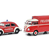 Schuco/VR- 450774300 VW Kafer + VW T1 Pritsche Feuerwehr 1:32