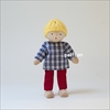 ヘアビック Herwig ド-ルハウス用人形　男の子 紺チェック服+赤パンツ